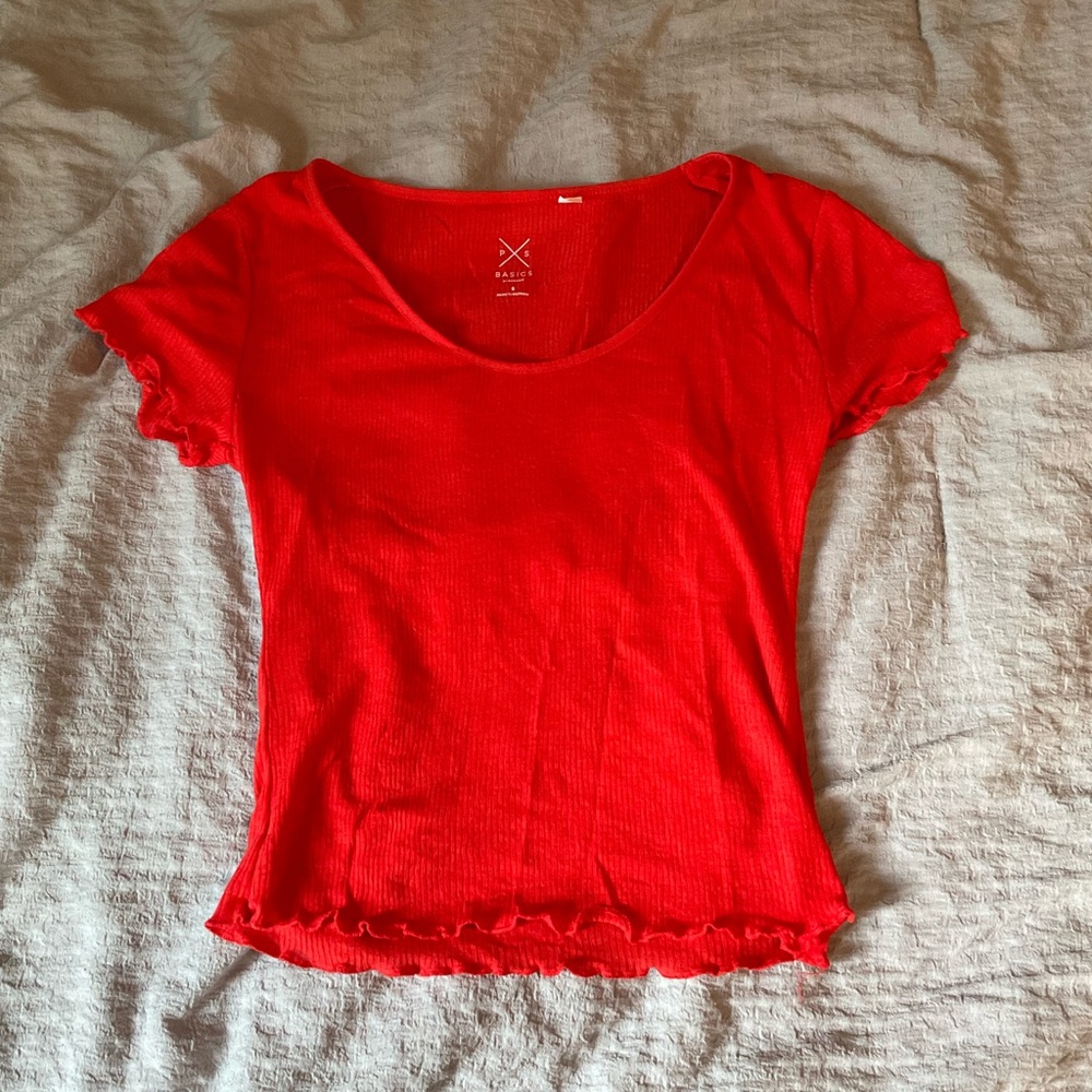 PacSun Red Scoop Neck PS Basics Short Sleeve T-shirt - Size S